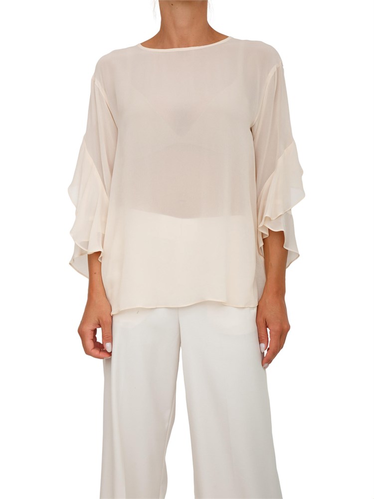 Blusa Marella in viscosa rosa cipria con maniche a balze