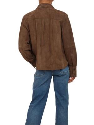 Giacca camicia Marella in suede marrone con tasche sul davanti in DONNA