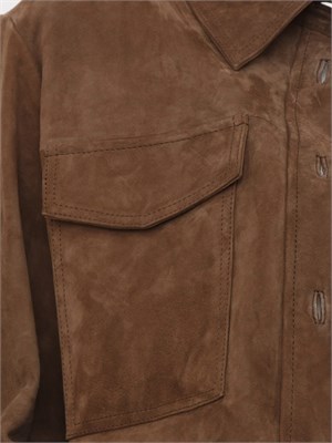 Giacca camicia Marella in suede marrone con tasche sul davanti in DONNA
