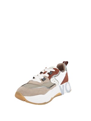 Sneaker Voile Blanche in suede e tessuto tecnico beige e cuoio in DONNA
