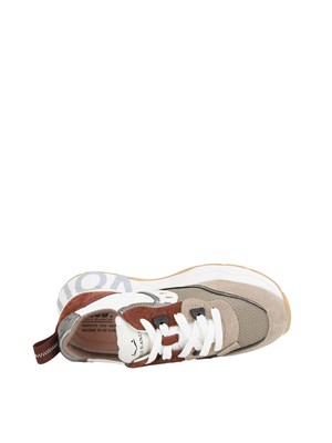 Sneaker Voile Blanche in suede e tessuto tecnico beige e cuoio in DONNA