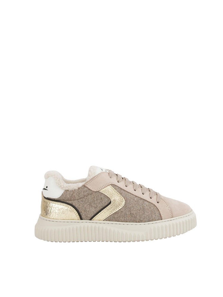 Sneakers Voile Blanche in suede e lana beige e tortora con pelliccia interna