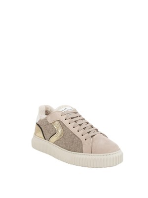Sneakers Voile Blanche in suede e lana beige e tortora con pelliccia interna in DONNA
