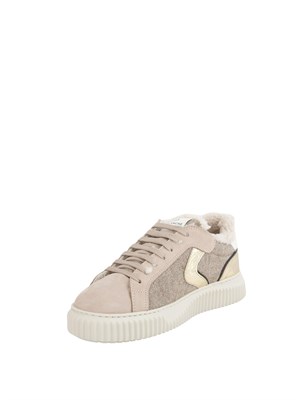 Sneakers Voile Blanche in suede e lana beige e tortora con pelliccia interna in DONNA