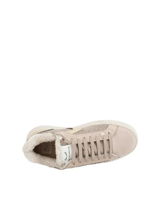 Sneakers Voile Blanche in suede e lana beige e tortora con pelliccia interna in DONNA