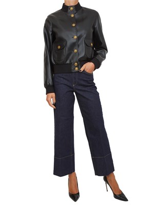 TWIN-SET Giubbino Twinset effetto pelle nero con bottoni oro logati in DONNA