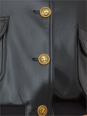 TWIN-SET Giubbino Twinset effetto pelle nero con bottoni oro logati in DONNA
