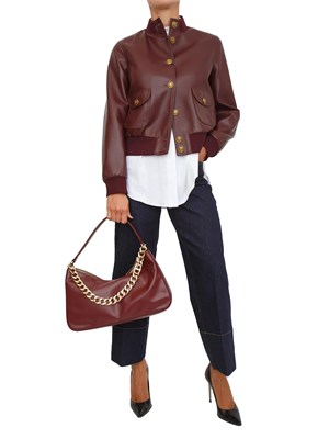 TWIN-SET Giubbino Twinset effetto pelle bordeaux con bottoni oro logati in DONNA