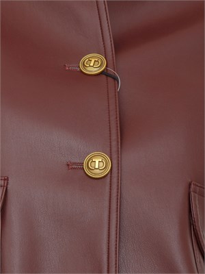 TWIN-SET Giubbino Twinset effetto pelle bordeaux con bottoni oro logati in DONNA