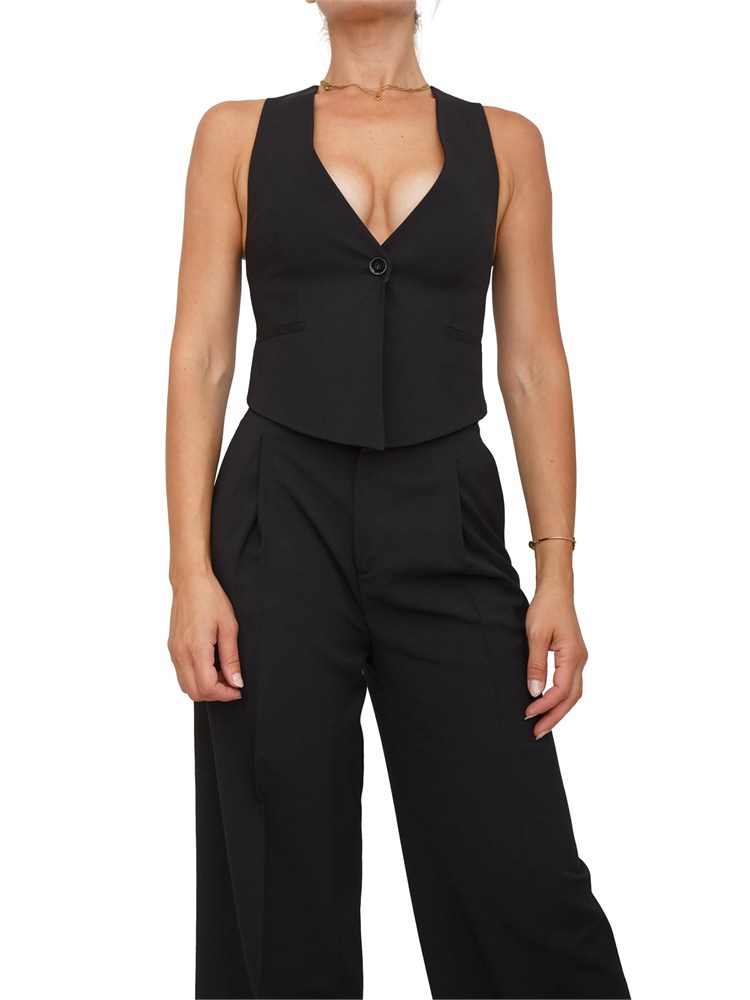 TWIN-SET Gilet Twinset in misto viscosa nero con taglio corto dietro