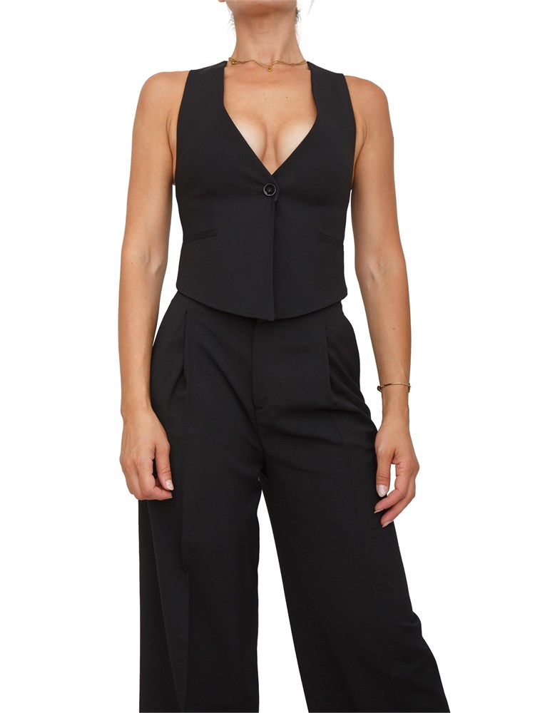 TWIN-SET Gilet Twinset in misto viscosa nero con taglio corto dietro