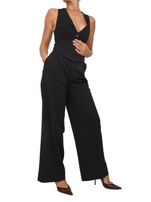 TWIN-SET Pantaloni Twinset in viscosa nera con vita alta e modello palazzo in DONNA