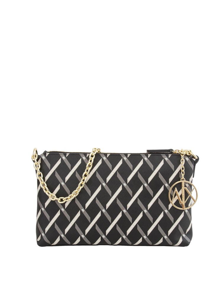 Borsa a spalla Armani Exchange in pelle ecologica nera con stampa geometrica