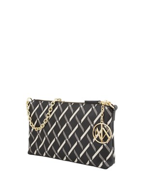 Borsa a spalla Armani Exchange in pelle ecologica nera con stampa geometrica in DONNA