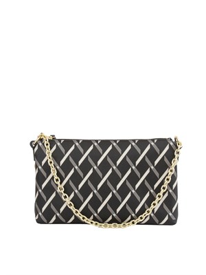 Borsa a spalla Armani Exchange in pelle ecologica nera con stampa geometrica in DONNA