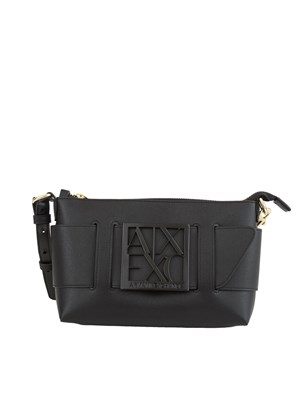 Borsa a tracolla Armani Exchange in ecopelle nera con logo in DONNA
