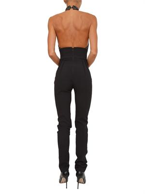 Tuta Elisabetta Franchi in crêpe nero e tulle con ricami cocco in DONNA