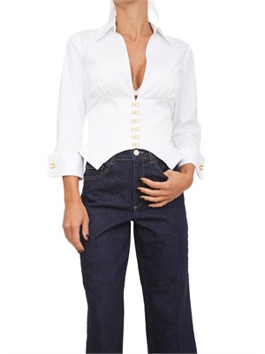 Camicia Elisabetta Franchi in cotone stretch bianco con ganci gioiello in DONNA