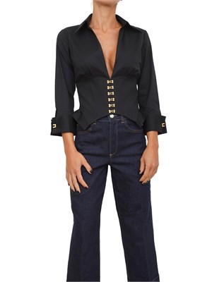 Camicia Elisabetta Franchi in cotone stretch nero con ganci gioiello in DONNA