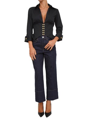 Camicia Elisabetta Franchi in cotone stretch nero con ganci gioiello in DONNA