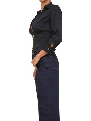 Camicia Elisabetta Franchi in cotone stretch nero con ganci gioiello in DONNA