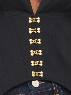 Camicia Elisabetta Franchi in cotone stretch nero con ganci gioiello in DONNA