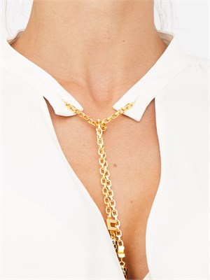 Body Elisabetta Franchi in georgette bianco panna con dettagli gioiello in DONNA