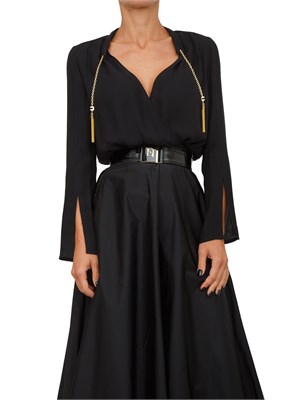 Body Elisabetta Franchi in georgette nero con dettagli gioiello in DONNA