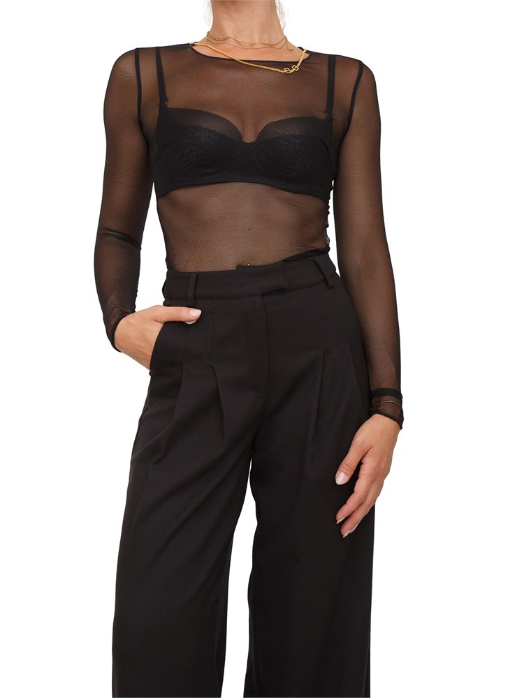 Body Elisabetta Franchi in tulle trasparente nero con collana
