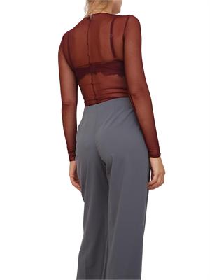 Body Elisabetta Franchi in tulle trasparente bordeaux con collana in DONNA