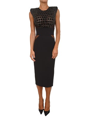 Abito Elisabetta Franchi in crêpe nero e tulle con ricami cocco in DONNA