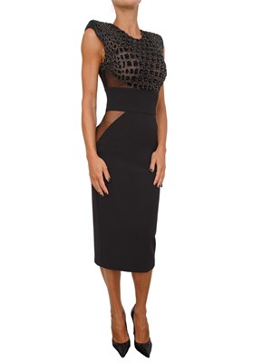 Abito Elisabetta Franchi in crêpe nero e tulle con ricami cocco in DONNA