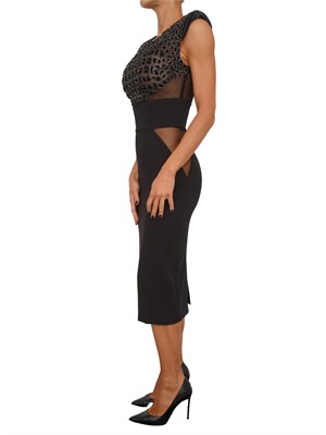 Abito Elisabetta Franchi in crêpe nero e tulle con ricami cocco in DONNA