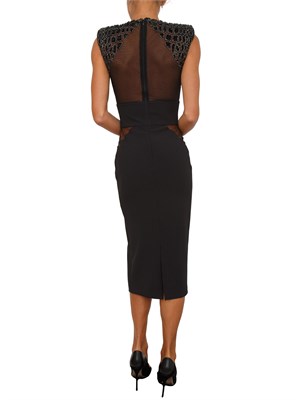 Abito Elisabetta Franchi in crêpe nero e tulle con ricami cocco in DONNA
