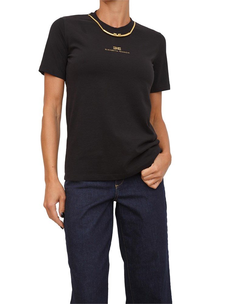 T-shirt Elisabetta Franchi in jersey di cotone nero con collana