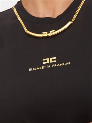 T-shirt Elisabetta Franchi in jersey di cotone nero con collana in DONNA