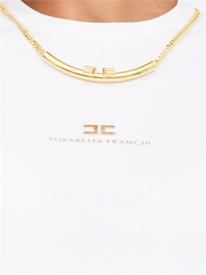 T-shirt Elisabetta Franchi in jersey di cotone bianco con collana in DONNA