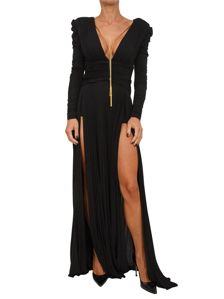Abito Elisabetta Franchi Red Carpet in jersey lurex nero con collana