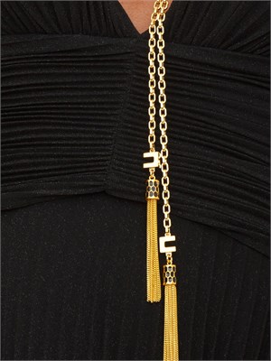 Abito Elisabetta Franchi Red Carpet in jersey lurex nero con collana in DONNA