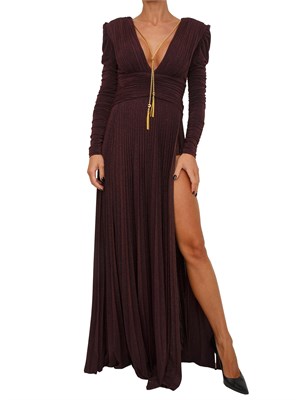Abito Elisabetta Franchi Red Carpet in jersey lurex viola con collana in DONNA