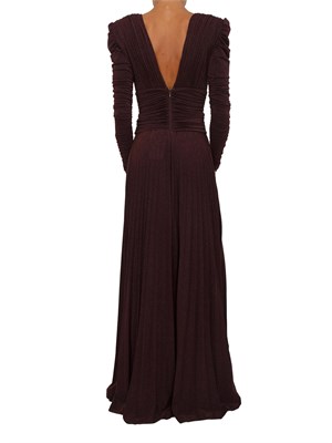 Abito Elisabetta Franchi Red Carpet in jersey lurex viola con collana in DONNA