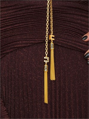 Abito Elisabetta Franchi Red Carpet in jersey lurex viola con collana in DONNA