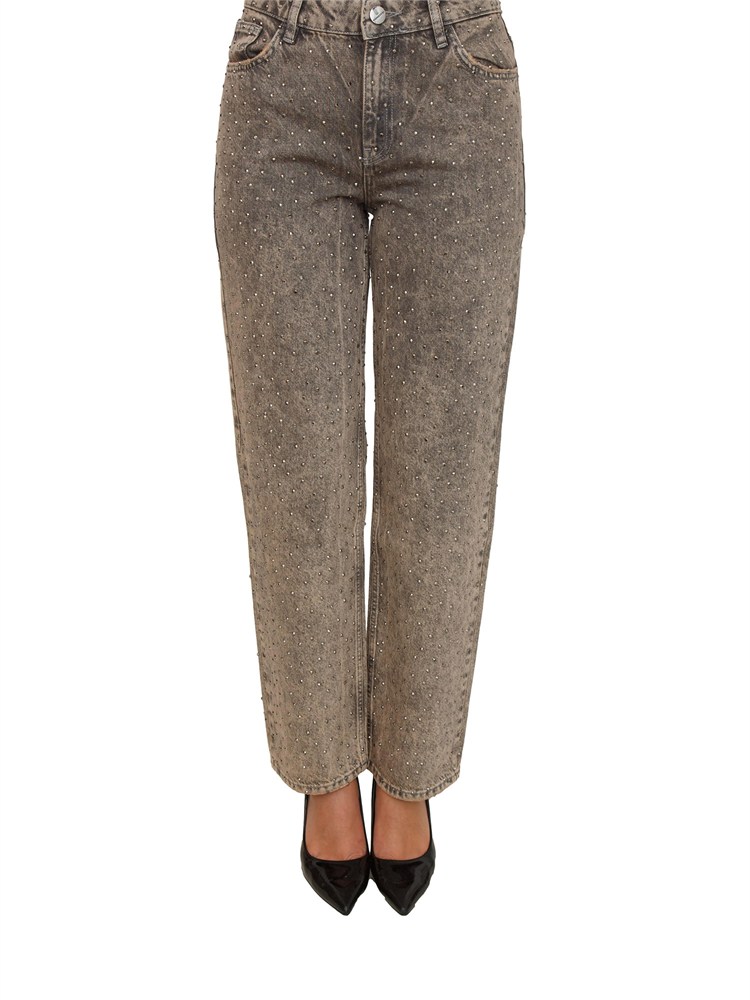 Jeans flare Fracomina in denim taupe con strass