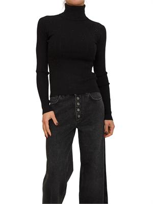 Maglia nera dolcevita Fracomina in viscosa con strass in DONNA