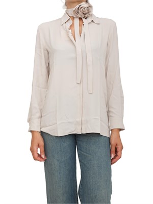 Camicia Marella in crepe de Chine di misto seta beige con cintura fiore in DONNA