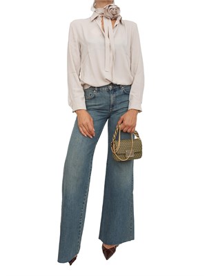 Camicia Marella in crepe de Chine di misto seta beige con cintura fiore in DONNA