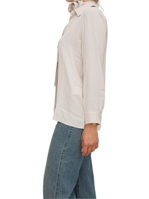 Camicia Marella in crepe de Chine di misto seta beige con cintura fiore in DONNA