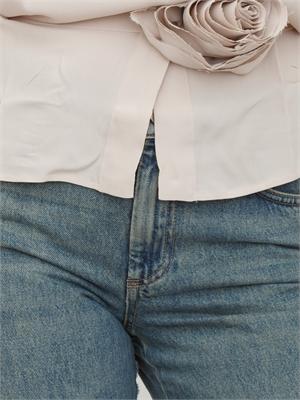 Camicia Marella in crepe de Chine di misto seta beige con cintura fiore in DONNA