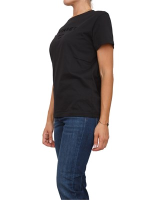 TWIN-SET T-shirt Twinset in jersey di cotone nero con logo lettering tono su tono in DONNA