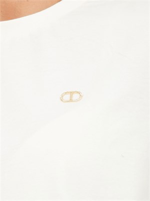 TWIN-SET T-shirt Twinset in jersey di cotone bianco con placchetta Oval T strass in DONNA